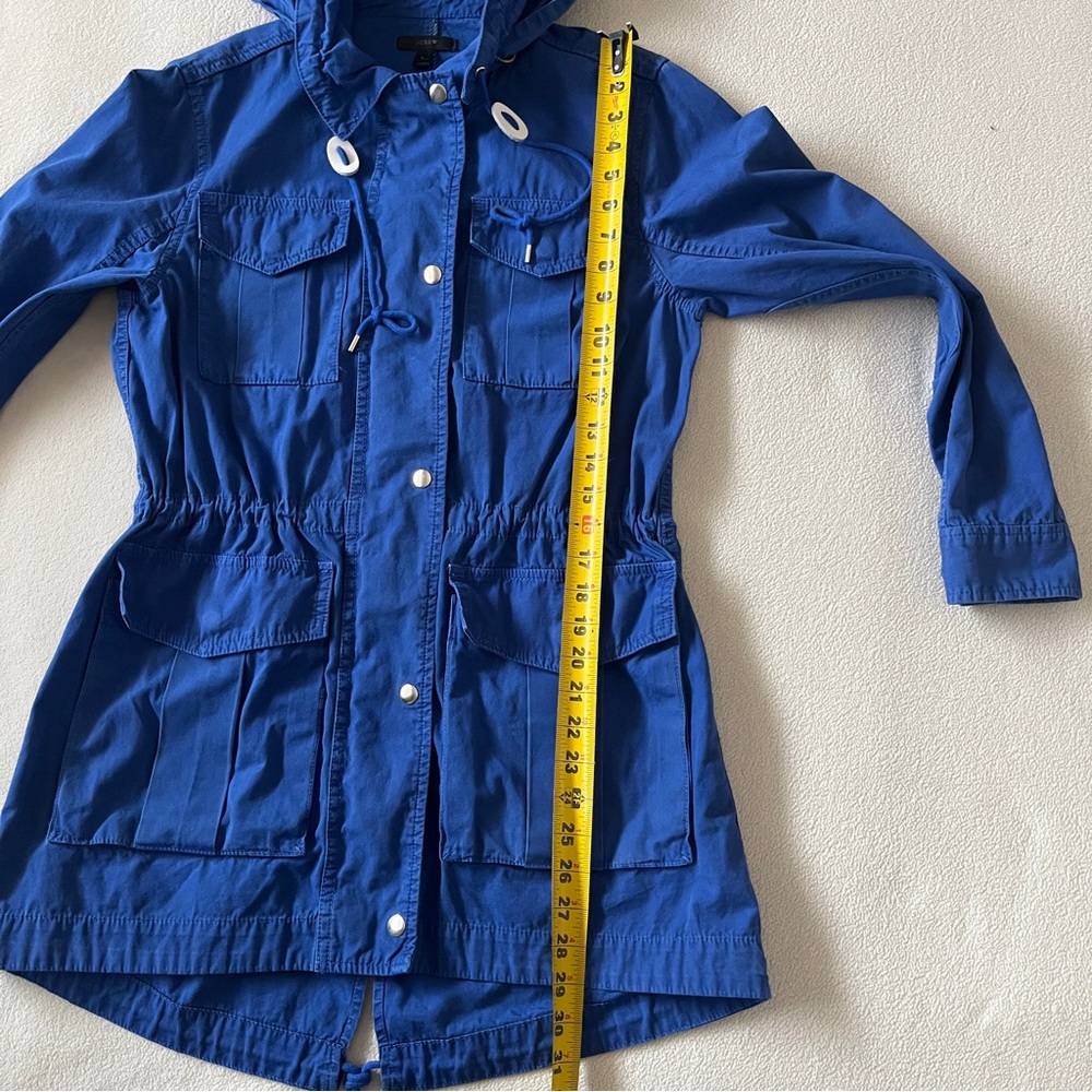 J Crew Women’s Blue Lagoon Fatigue Hooded Boyfriend Utility Jacket Cinch Waist - Picture 16 of 16